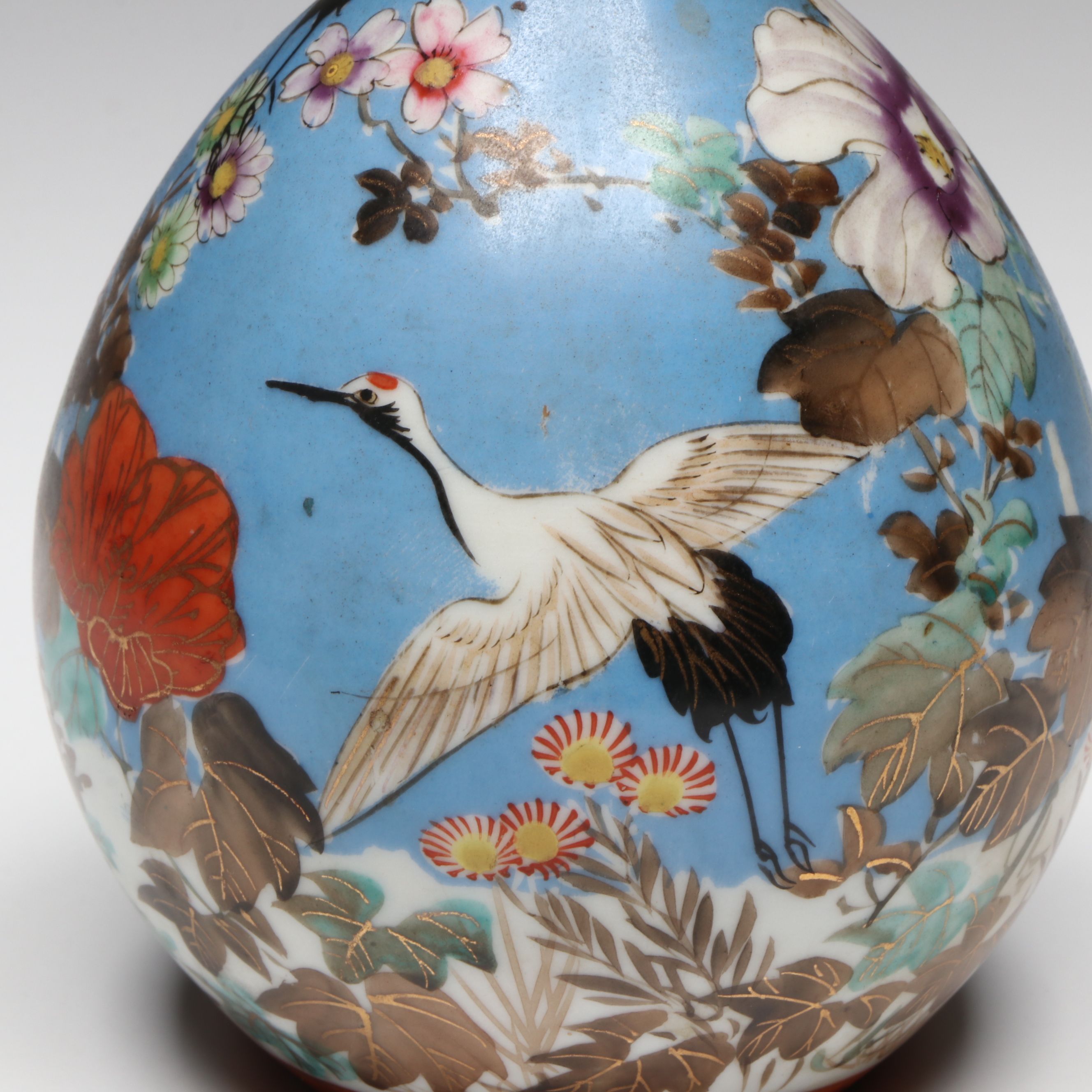 Japanese Meiji Period Kutani Crane Porcelain Vase