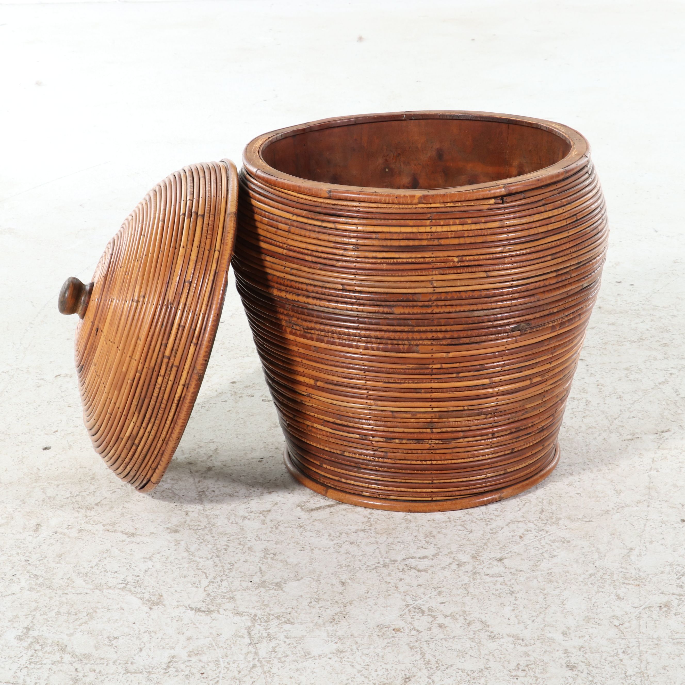 Handcrafted Reed and Wood Lidded Jar