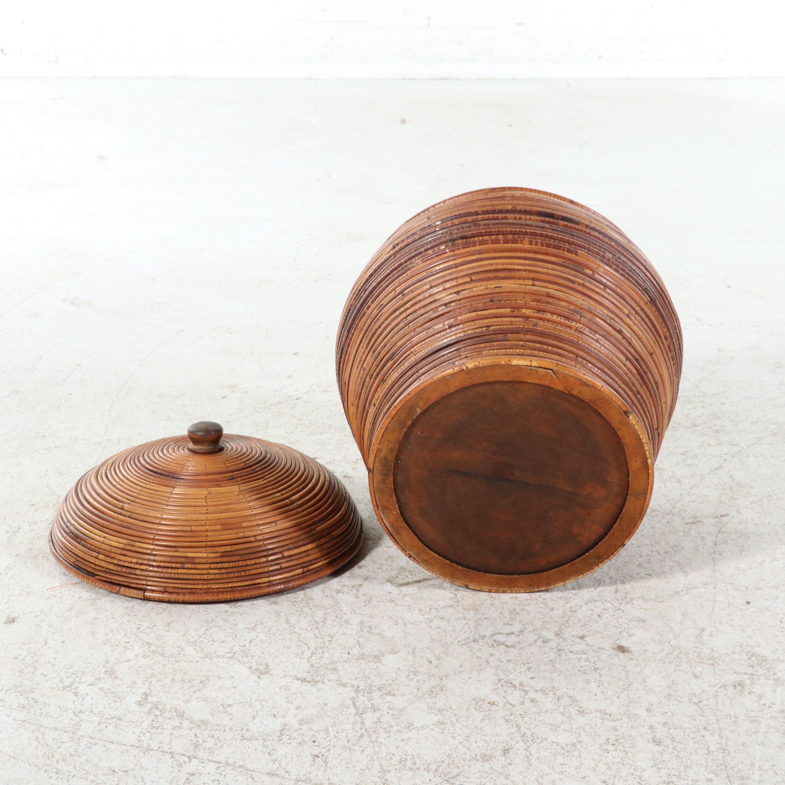 Handcrafted Reed and Wood Lidded Jar
