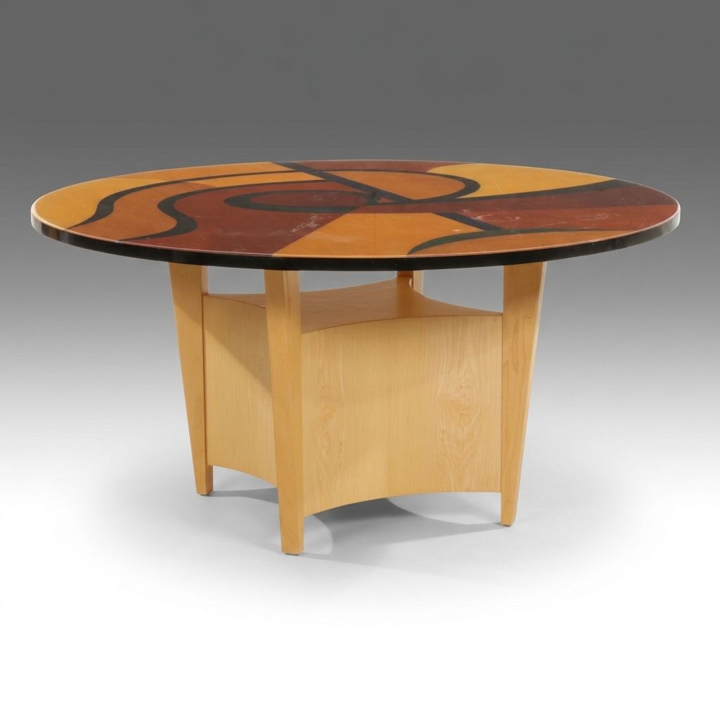 Artisan-Signed Postmodern Benjamin Le Style Dining Table with Abstract Inlay