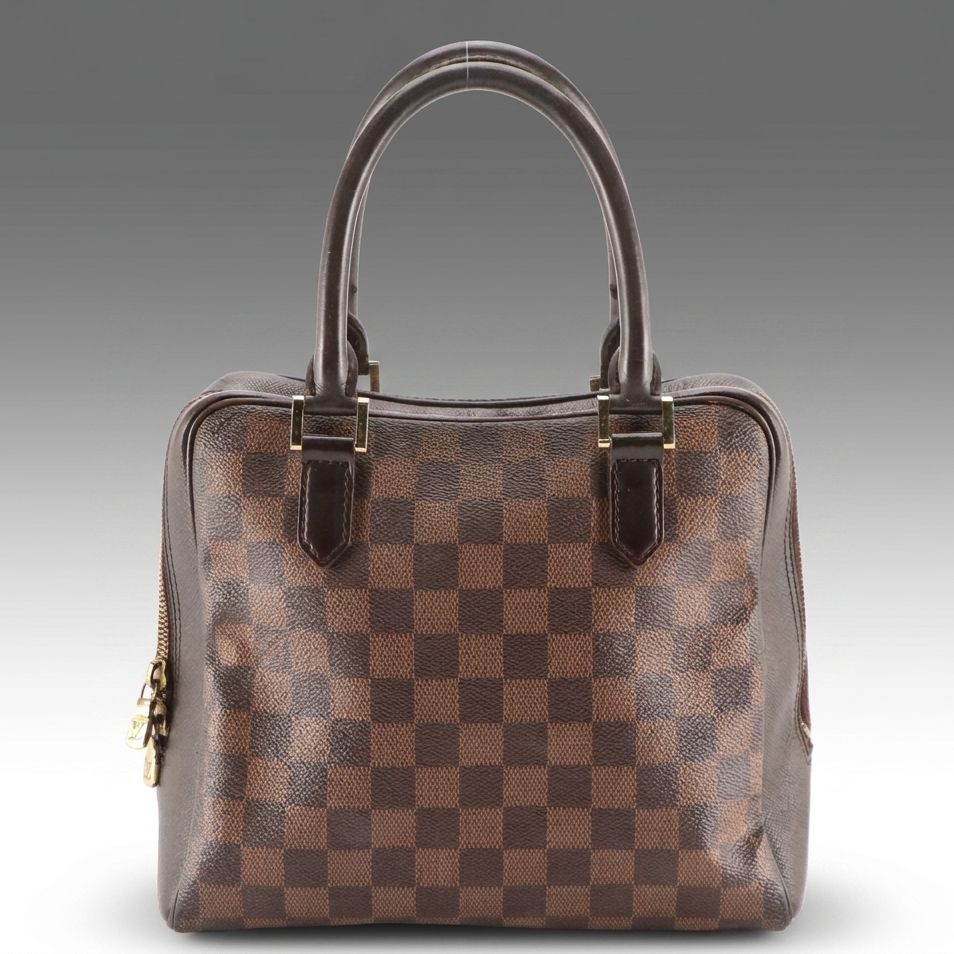 Louis Vuitton Brera Handbag in Damier Ebene Canvas and Brown Leather