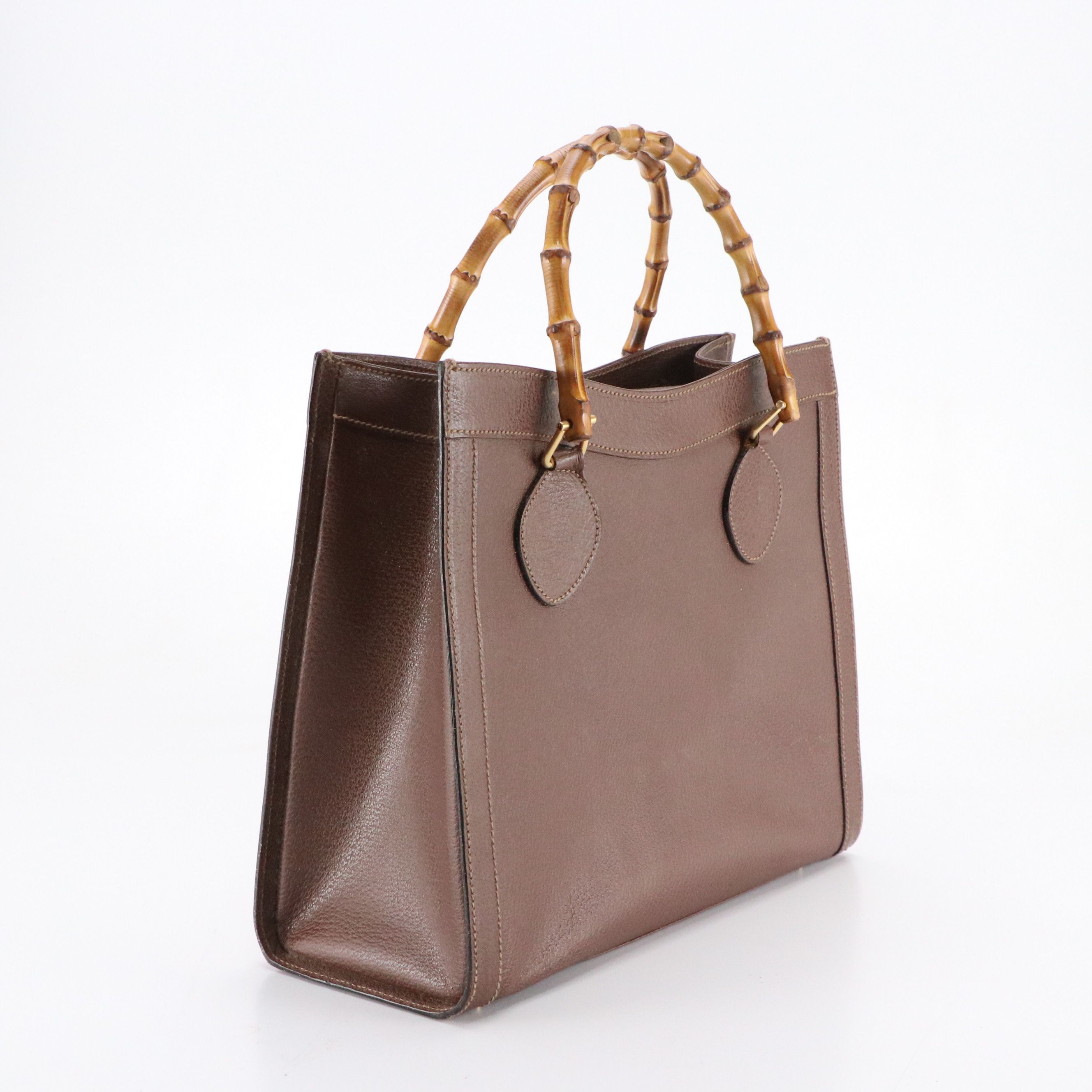 Gucci Bamboo Handle Diana Tote Bag in Brown Cinghiale Leather