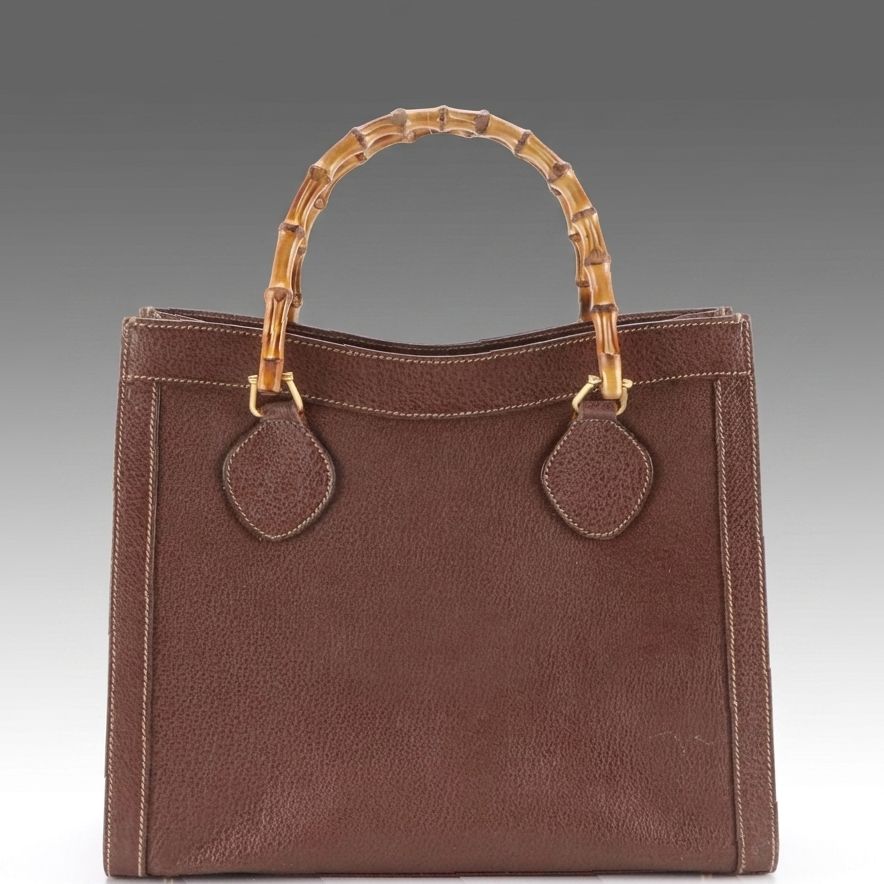 Gucci Bamboo Handle Diana Tote Bag in Brown Cinghiale Leather