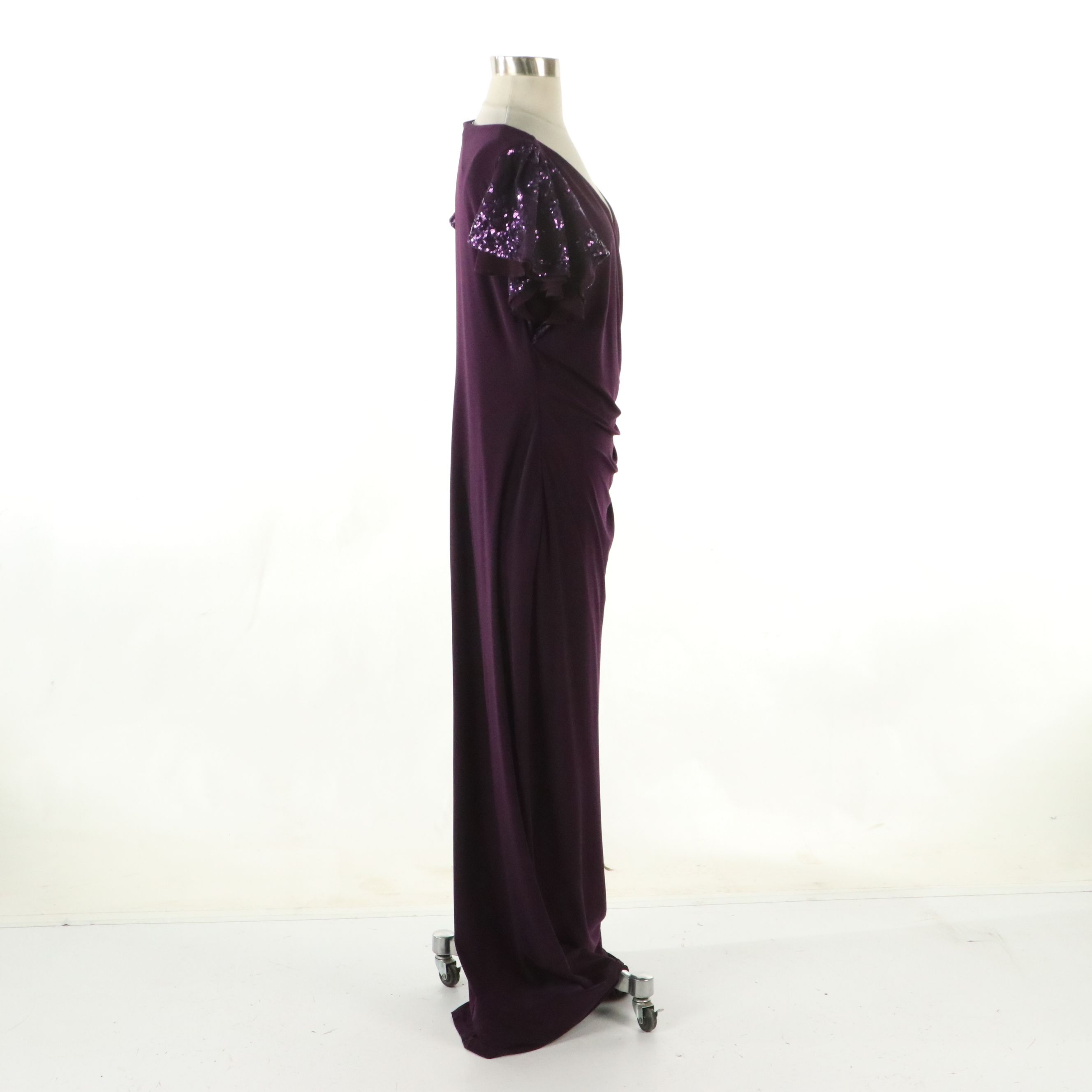 Lauren Ralph Lauren Sequin Flutter Sleeve Evening Dress in Purple