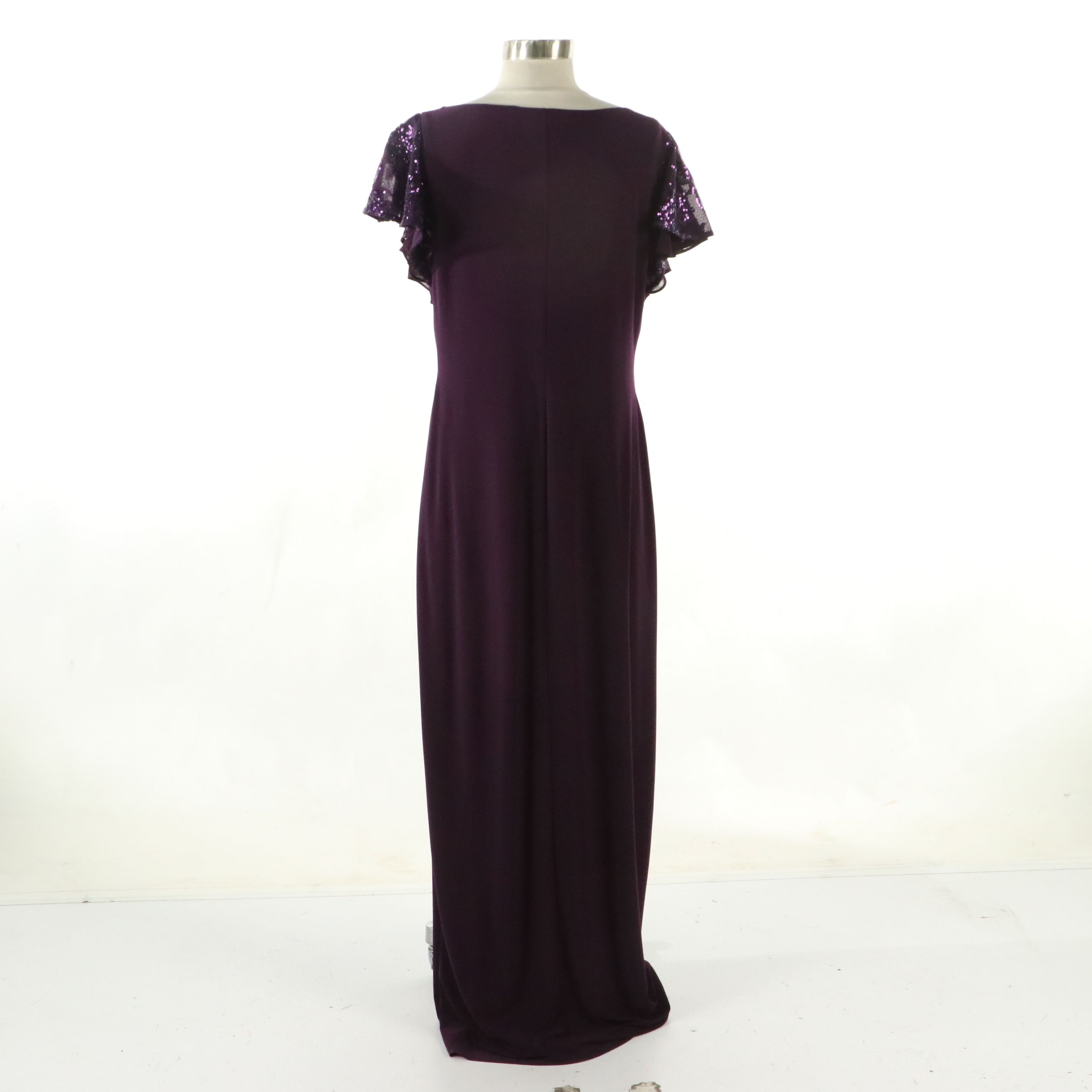 Lauren Ralph Lauren Sequin Flutter Sleeve Evening Dress in Purple