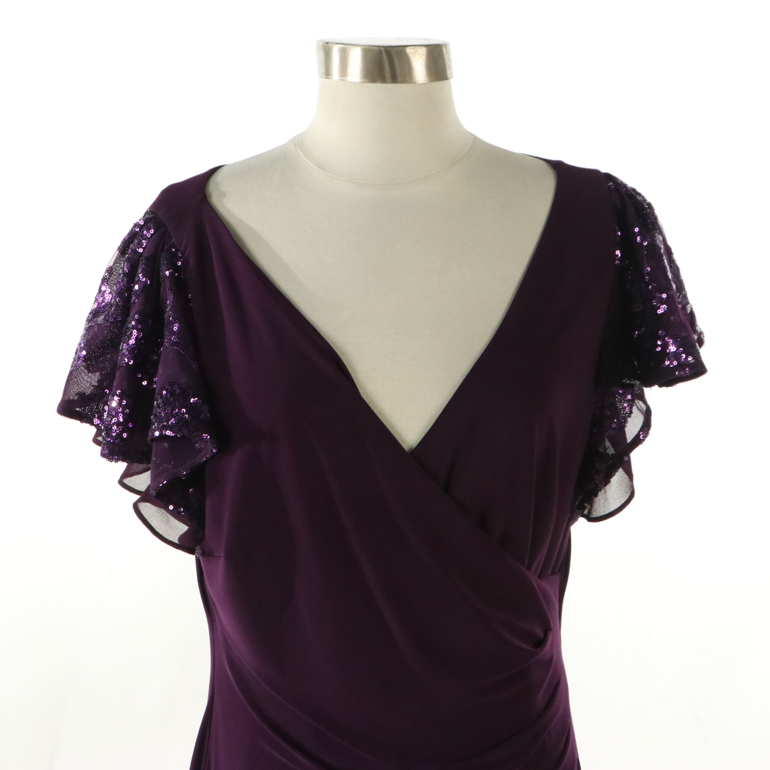 Lauren Ralph Lauren Sequin Flutter Sleeve Evening Dress in Purple