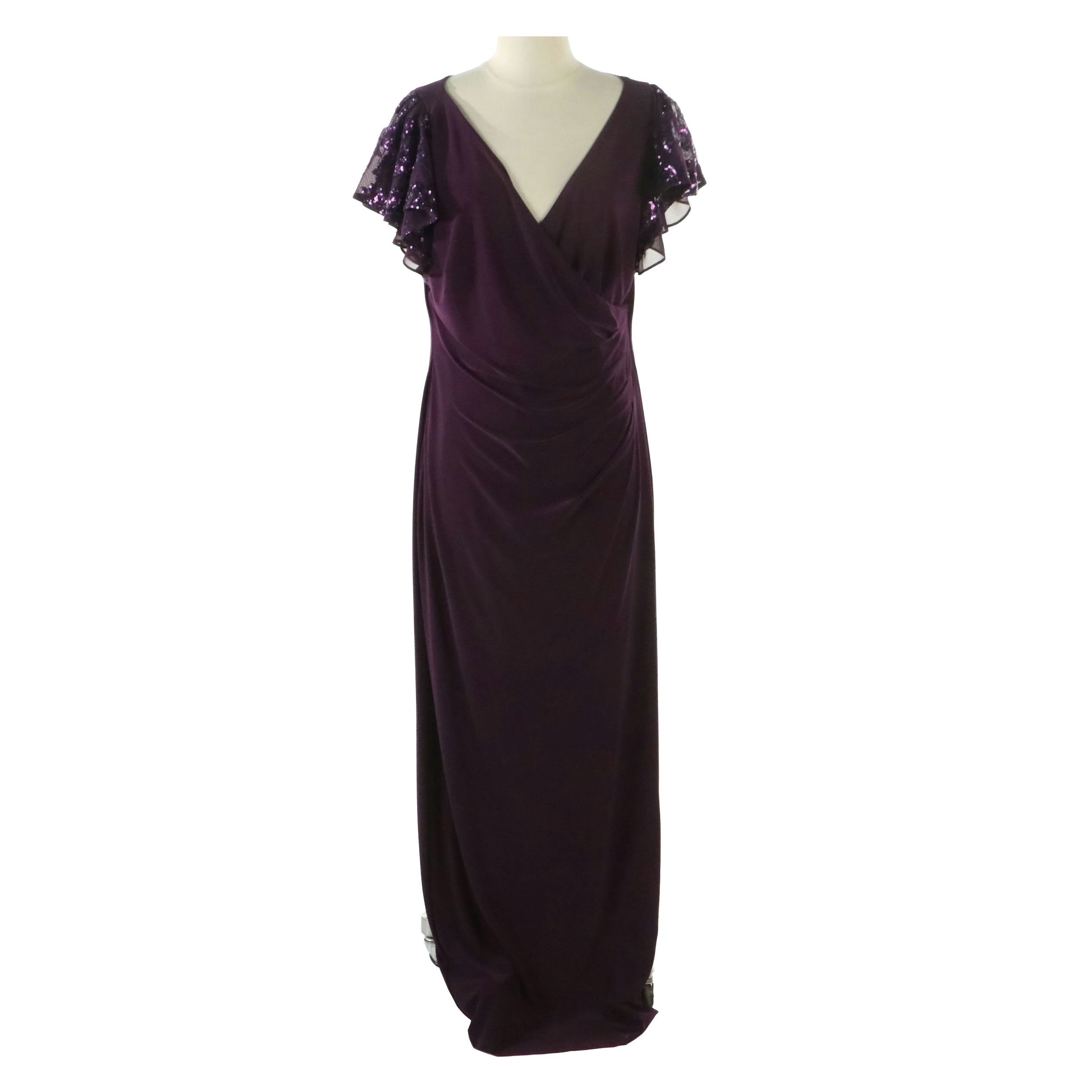 Lauren Ralph Lauren Sequin Flutter Sleeve Evening Dress in Purple