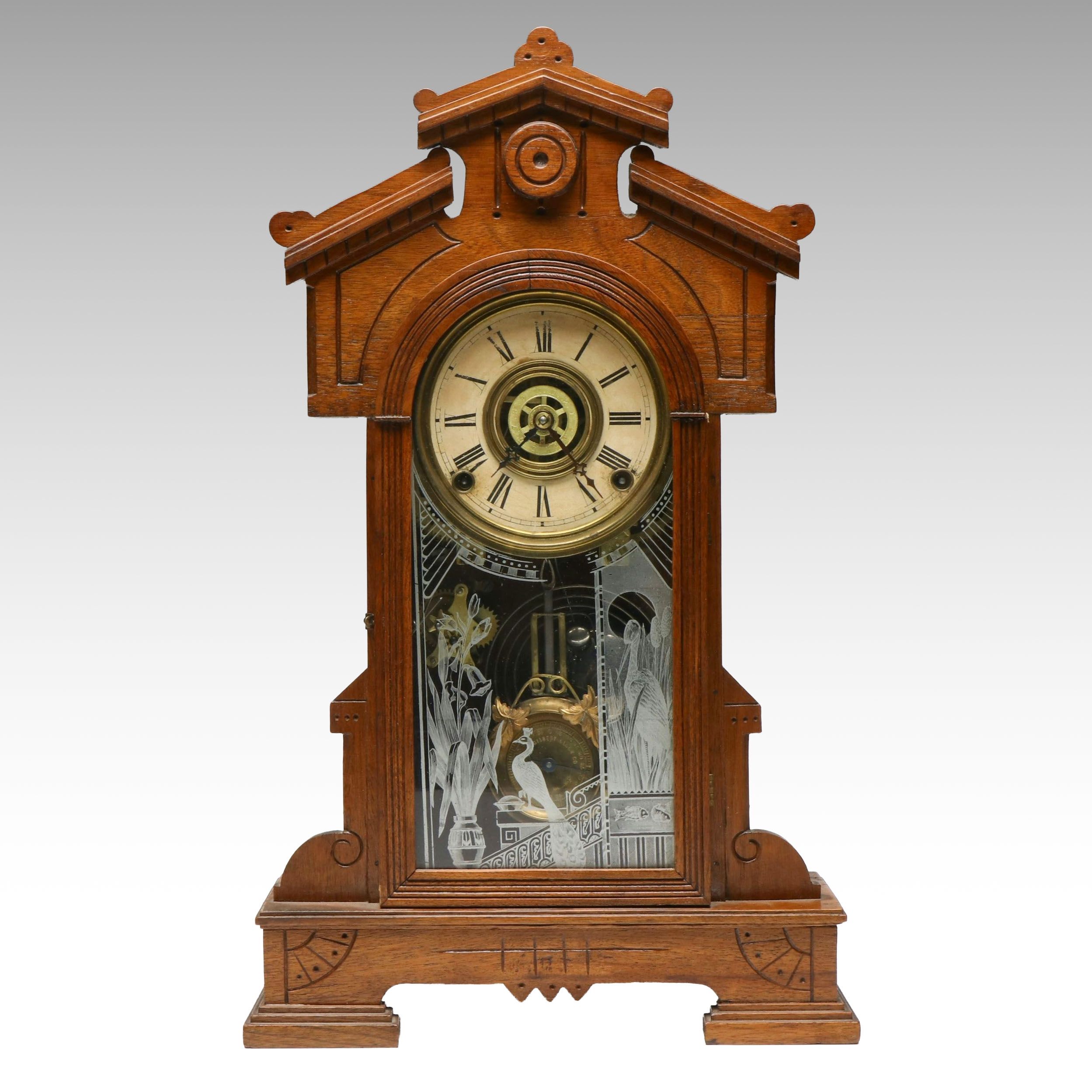 William L. Gilbert Aesthetic Movement Style "Elia" Walnut Mantel Clock